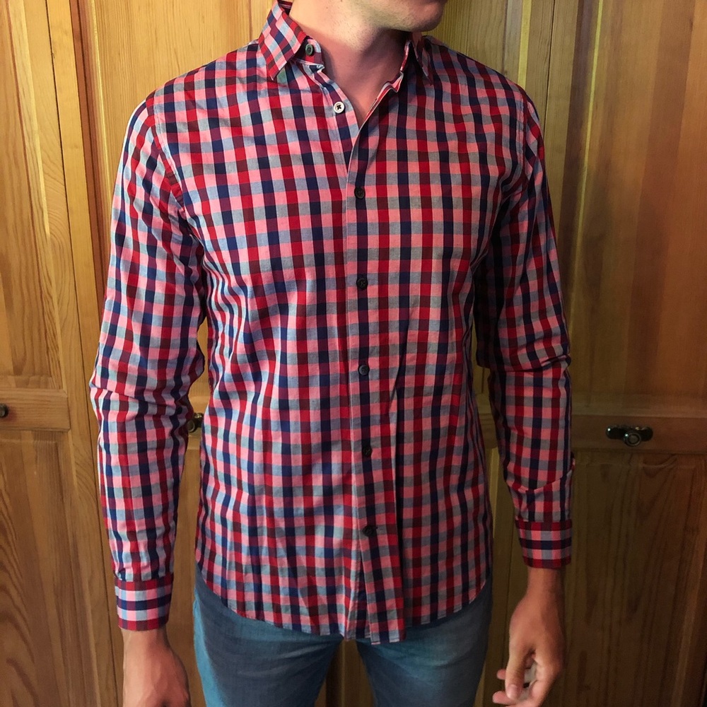 Express Red and Blue Checkered Button Down
